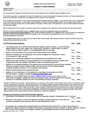 SBA Eligibility Questionnaire Form 2301