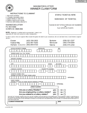 Washington Lottery Winner Claim Form
