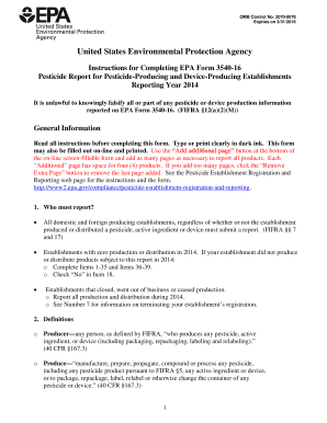 EPA Form 3540-16 Pesticide Report