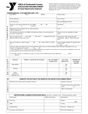 YMCA of Snohomish County Employment Application