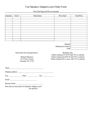 Car-Speaker-Adapters Order Form