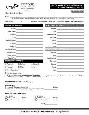 Green Manufacturing Specialist Student Exam Application