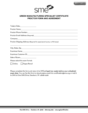 Green Manufacturing Specialist Certificate Proctor Form