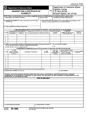 VA Form 26-1880 Request for Certificate of Eligibility