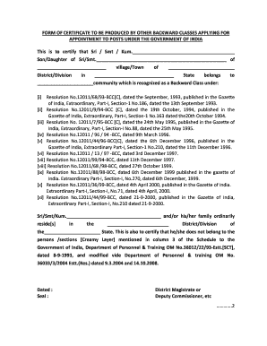 Backward Class Certificate Application