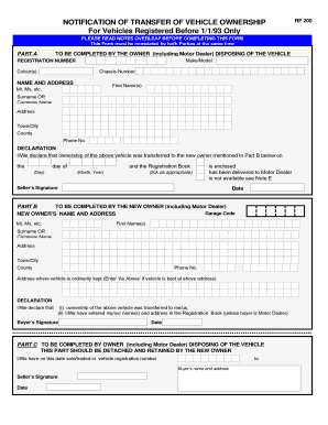 Vehicle Ownership Transfer Form RF 200