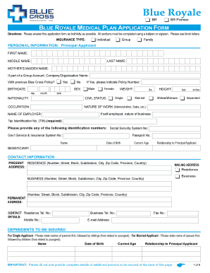 Blue Royale Medical Plan Application Form
