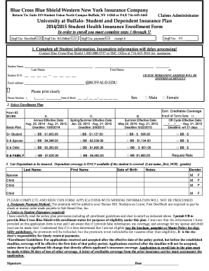 University at Buffalo Student Health Insurance Enrollment Form