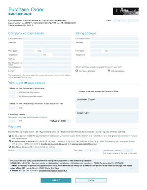 Louvre Museum Bulk Ticket Purchase Order