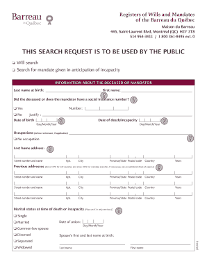 Quebec Will and Mandate Search Request