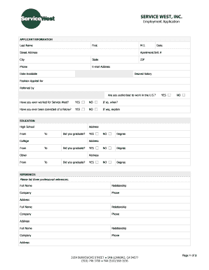 Service West Employment Application
