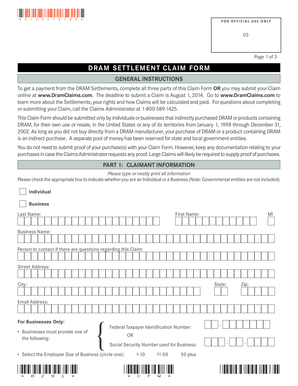 DRAM Settlement Claim Form