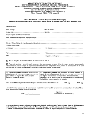 Déclaration d’option (Enseignants du 1er degré)