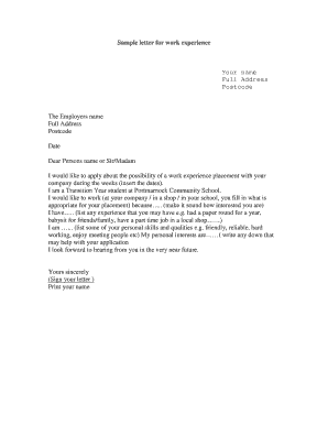Work Experience Application Letter