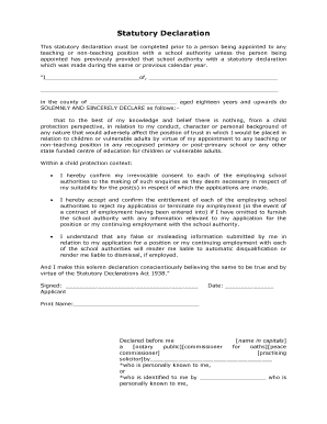Statutory Declaration for School Employment