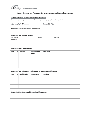 JobBridge Placement Application Form