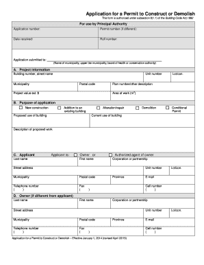 Application for a Permit to Construct or Demolish