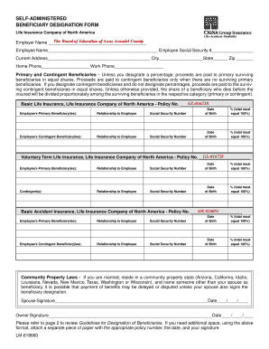 Self-administered beneficiary designation form - Benelogic