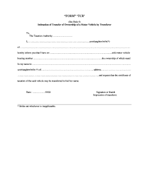 Intimation of Transfer of Motor Vehicle Ownership
