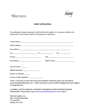 Credit Application for Warranty Logistics