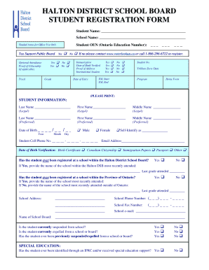 Halton District School Board Student Registration Form