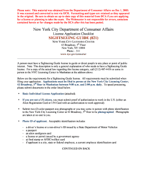 New York Sightseeing Guide License Application