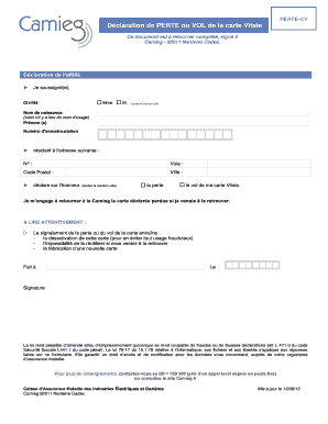 Déclaration de PERTE ou VOL de la carte Vitale