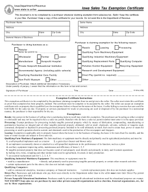 Iowa Sales Tax Exemption Certificate