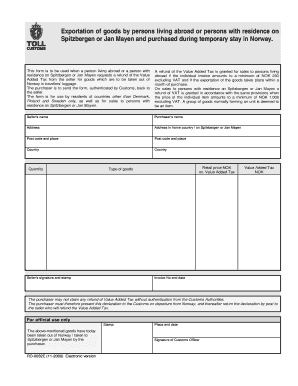 Norwegian VAT Refund Form for Exports