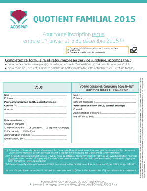 FORMULAIRE POUR LE CALCUL DU QUOTIENT FAMILIAL