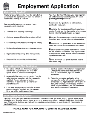 Taco Bell Employment Application