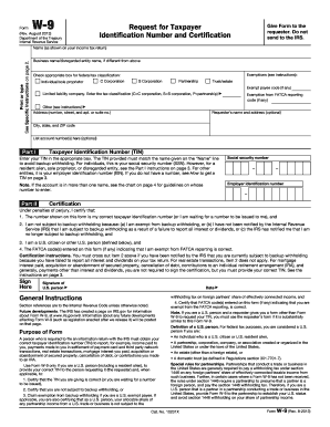 Form W-9 Request for Taxpayer Identification Number and Certification