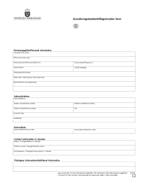 Sweden Registration Form