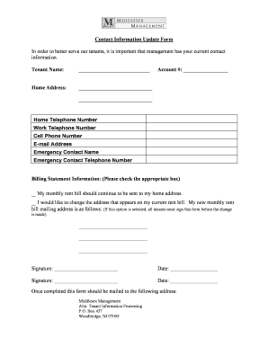 Tenant Contact Information Update Form