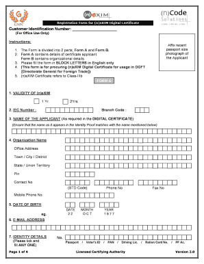 nEXIM Digital Certificate Application Form