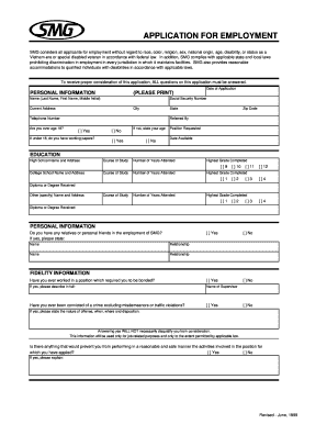 SMG Employment Application Form