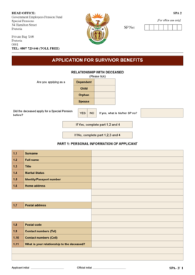 South Africa Survivor Benefits Application