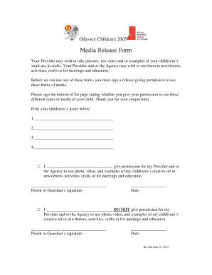 Childcare Media Release Form