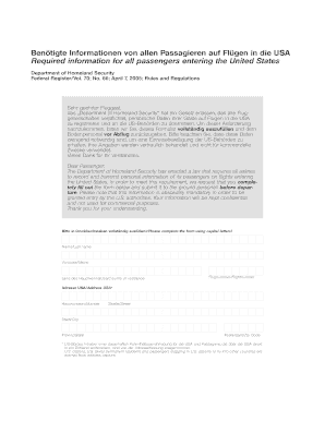 US Entry Passenger Information Form
