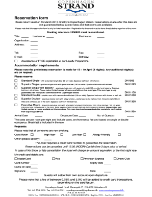 Copenhagen Strand Hotel Reservation Form