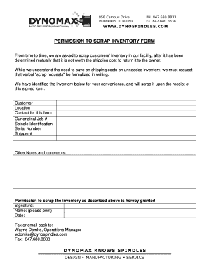 Salon inventory sheet - permission to scrap inventory form