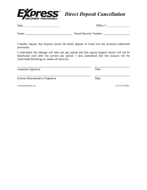 Direct Deposit Cancellation Form
