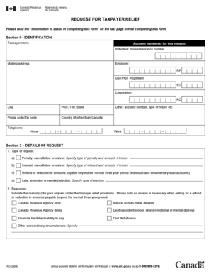 Canada Taxpayer Relief Request Form