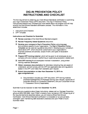 Dig-in Prevention Policy Instructions And Checklist Dig-in Prevention Policy Instructions And Checklist