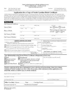 North Carolina Birth Certificate Application