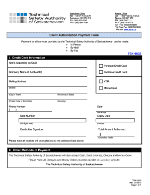 Technical Safety Authority of Saskatchewan Payment Form