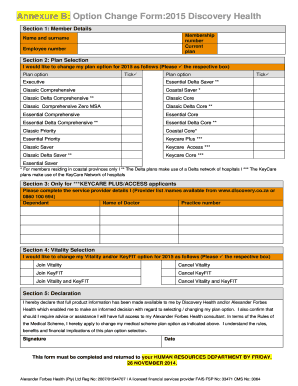 Discovery Health Option Change Form