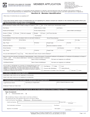Ontario College of Trades Member Application