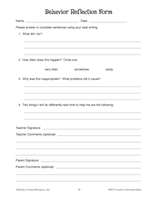 Behavior Reflection Form