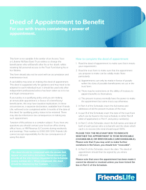 Deed of Appointment to Benefit